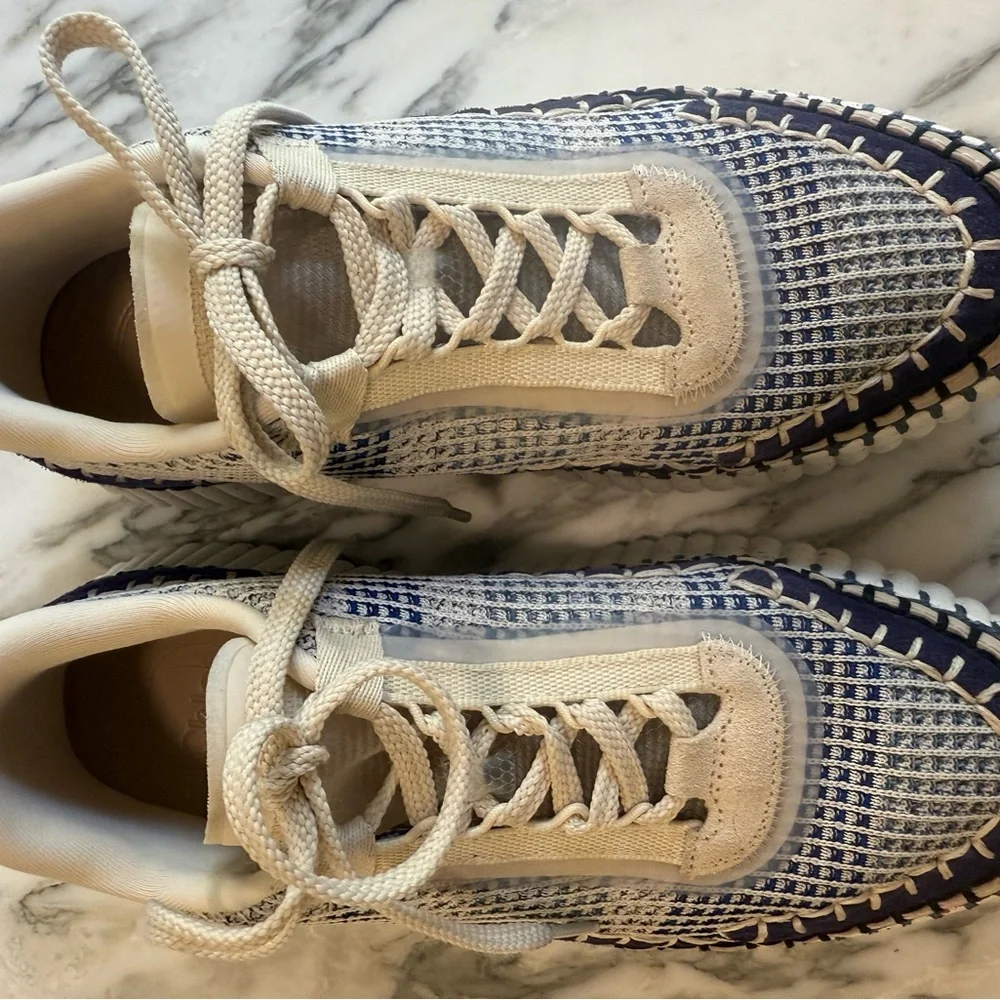 Chloe Beige and Blue Women's Sneakers - Picture 4 of 5
